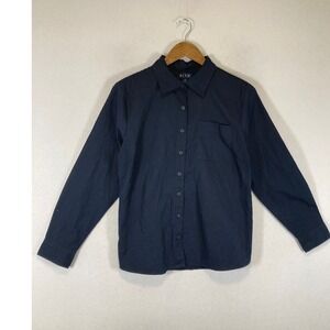 Dark Academia BLUE Mens L Navy Blue Long Sleeve Button Down Pocket Shirt